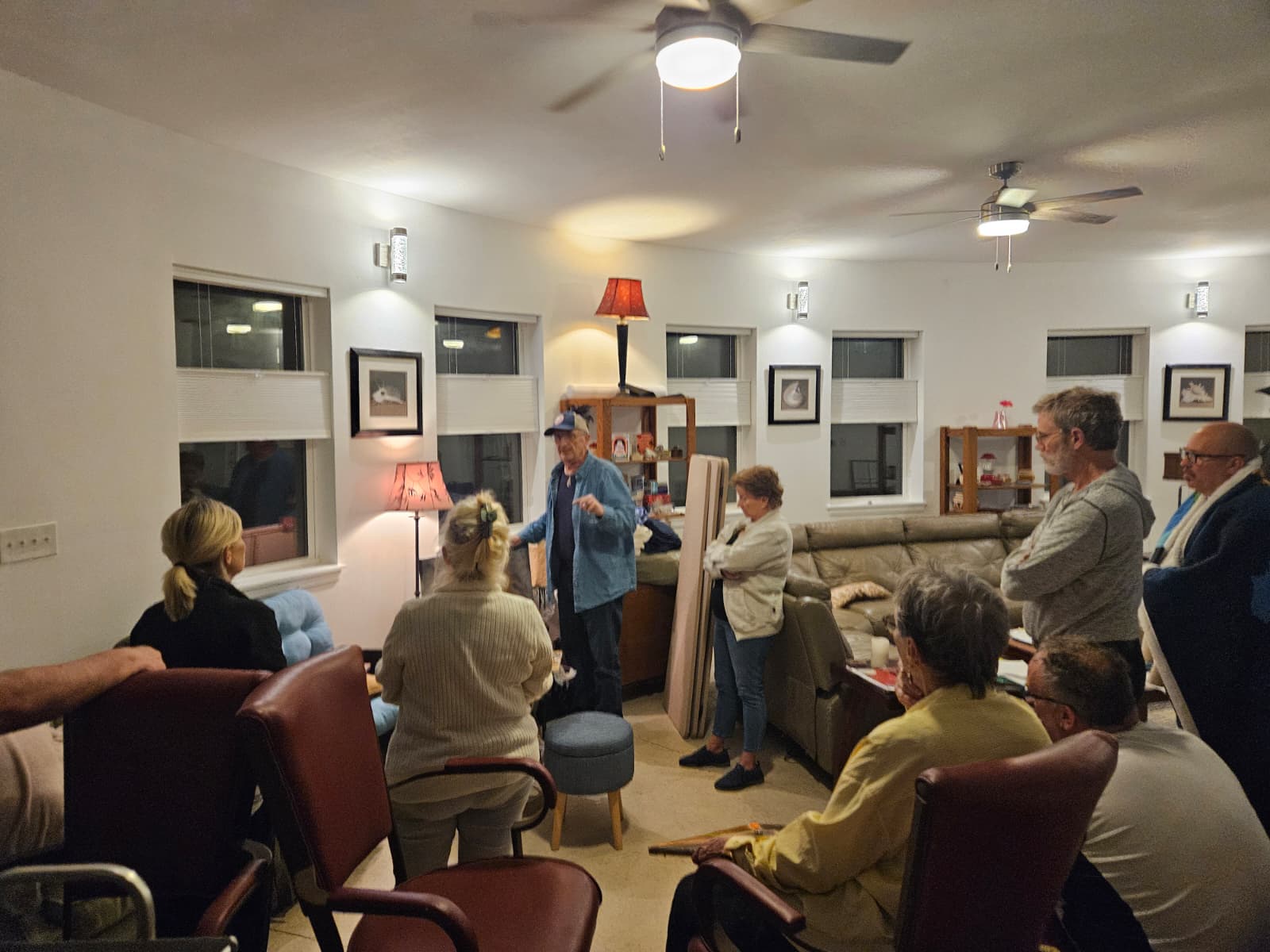 Retreat guests gathered in the great room at Nashaway